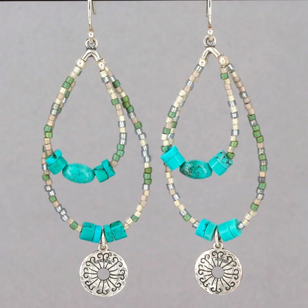 Silpada RARE Vintage Sterling
Turquoise & Seed Bead Double
Loop Earrings
